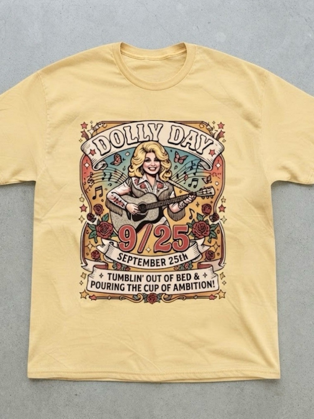 Dolly Day Yellow Cotton Gildan T-shirt